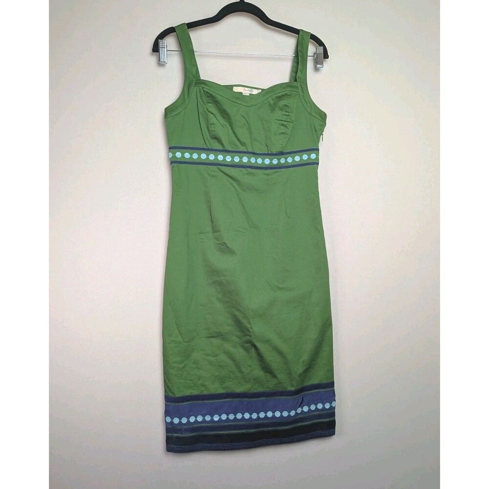 Boden Green Midi Dress with Blue Trim